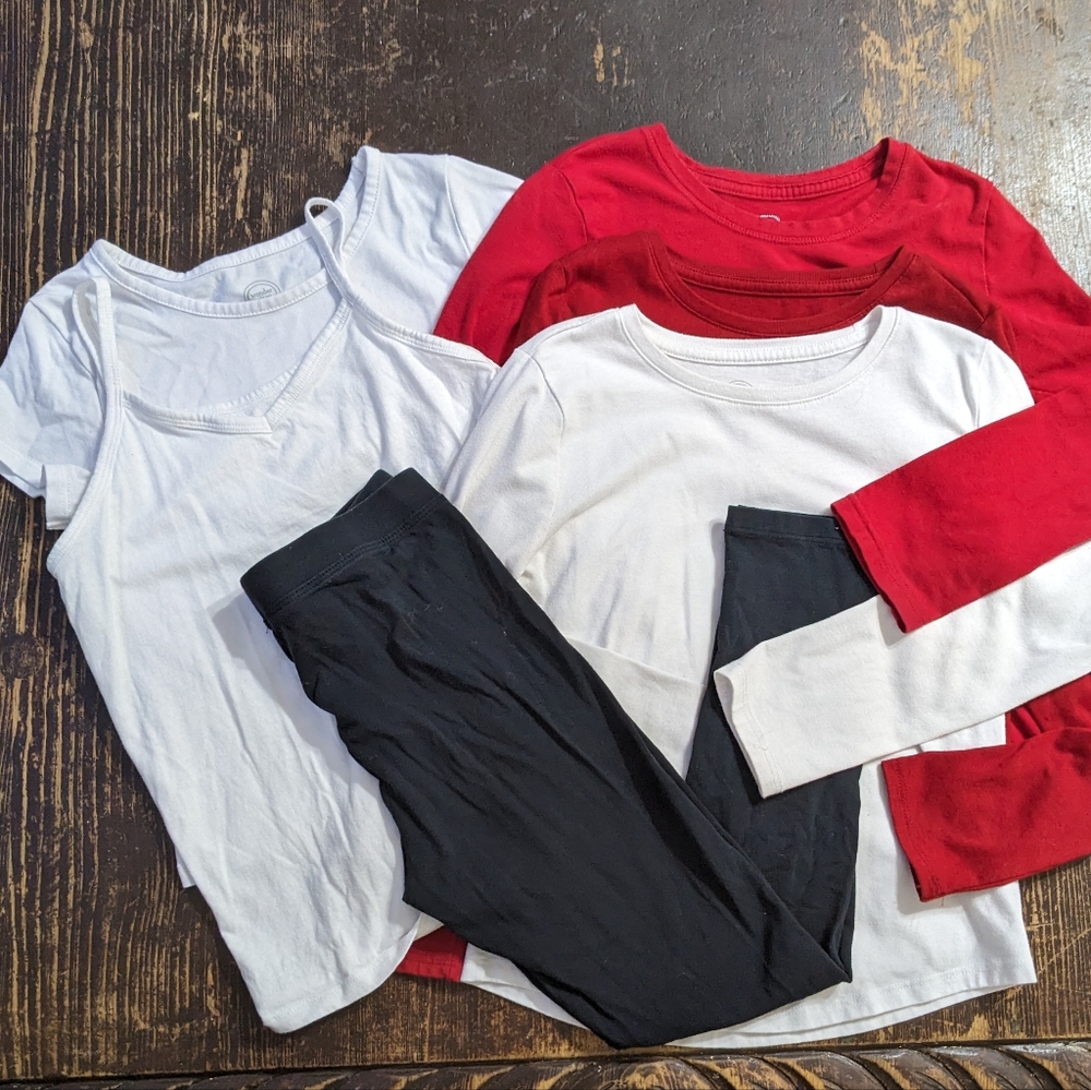 6 girls T-Shirts Undershirts Leggings Long and Short Sleeve Sz 8